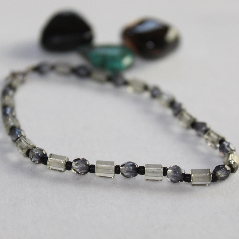 7 inch Cut Clear and Smokey Quartz Crystal Handbeaded Bracelet